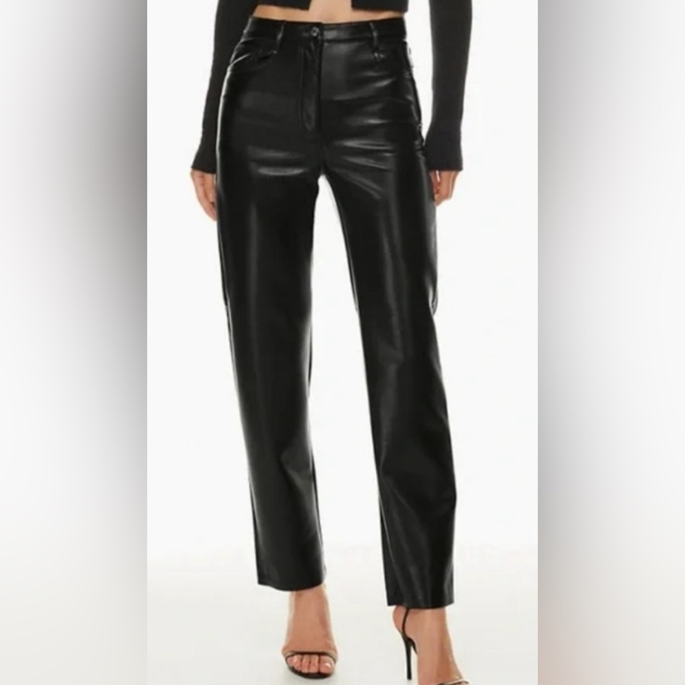 Aritzia Wilfred The Melina Black Vegan Leather Straight Leg Pants Size 4